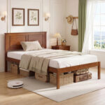Full/Queen/Twin Size Bed Frame Farmhouse Wooden Platform Bed with Headboard - Image 5