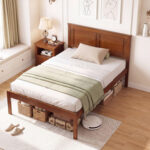 Full/Queen/Twin Size Bed Frame Farmhouse Wooden Platform Bed with Headboard - Image 6