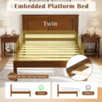 Full/Queen/Twin Size Bed Frame Farmhouse Wooden Platform Bed with Headboard - Image 8