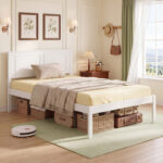 Full/Queen/Twin Size Bed Frame Farmhouse Wooden Platform Bed with Headboard White - Image 5