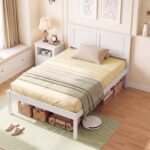 Full/Queen/Twin Size Bed Frame Farmhouse Wooden Platform Bed with Headboard White - Image 6