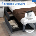 Full/Queen Size Bed Frame with Adjustable Storage Headboard and Wooden Slat Support - Image 10