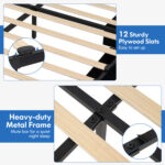 Full/Queen Size Bed Frame with Adjustable Storage Headboard and Wooden Slat Support - Image 11