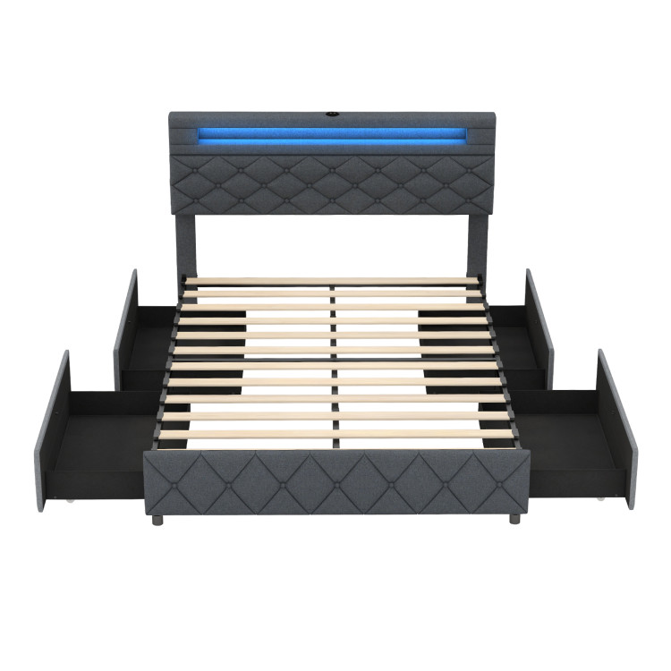 Full_Size_Bed_Frame-3-1.jpg Full/Queen Size Bed Frame with Adjustable Storage Headboard and Wooden Slat Support - Image 1