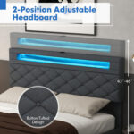 Full/Queen Size Bed Frame with Adjustable Storage Headboard and Wooden Slat Support - Image 9