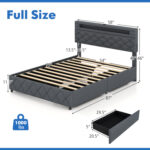 Full/Queen Size Bed Frame with Adjustable Storage Headboard and Wooden Slat Support - Image 5