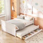 Full Size Bed Frame with Twin Trundle and 3 Storage Drawers for Teens Adults - Image 2