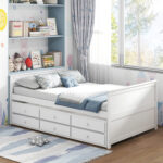 Full Size Bed Frame with Twin Trundle and 3 Storage Drawers for Teens Adults - Image 3