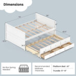 Full Size Bed Frame with Twin Trundle and 3 Storage Drawers for Teens Adults - Image 4