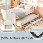 Full Size Bed Frame with Twin Trundle and 3 Storage Drawers for Teens Adults - Image 5