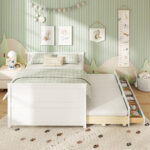 Full Size Bed Frame with Twin Trundle and 3 Storage Drawers for Teens Adults - Image 7