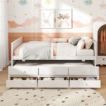 Full Size Bed Frame with Twin Trundle and 3 Storage Drawers for Teens Adults - Image 8
