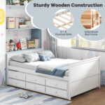 Full Size Bed Frame with Twin Trundle and 3 Storage Drawers for Teens Adults - Image 9