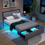 Full/Queen/Twin Size Bed Frame with LED Lights Drawer and Metal Slats - Image 2