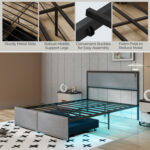 Full/Queen/Twin Size Bed Frame with LED Lights Drawer and Metal Slats - Image 10