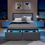 Full/Queen/Twin Size Bed Frame with LED Lights Drawer and Metal Slats - Image 3
