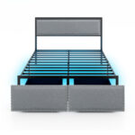 Full/Queen/Twin Size Bed Frame with LED Lights Drawer and Metal Slats