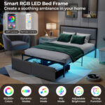 Full/Queen/Twin Size Bed Frame with LED Lights Drawer and Metal Slats - Image 6