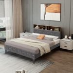Full/Queen Size Upholstered Bed Frame with Storage Headboard - Image 3