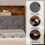 Full/Queen Size Upholstered Bed Frame with Storage Headboard - Image 9