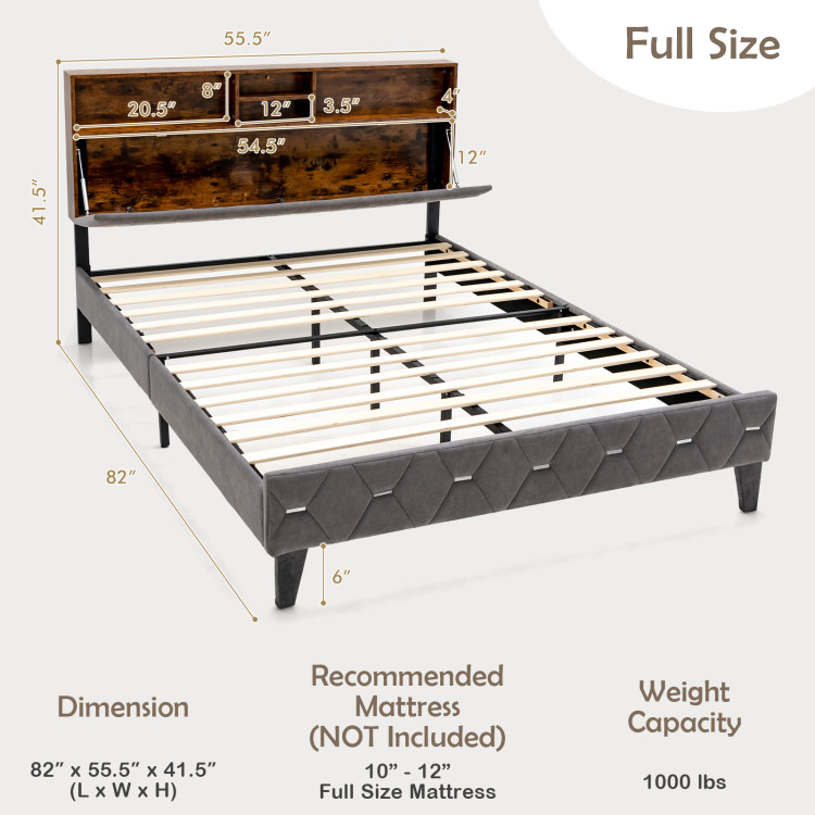 Full/Queen Size Upholstered Bed Frame with Storage Headboard - Image 5