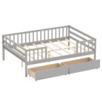 Full Size Daybed with Fence and 2 Drawers for Boys and Girls