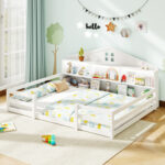 Full Size Montessori Floor Bed with Storage Compartments and Shelf - Image 2