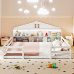 Full Size Montessori Floor Bed with Storage Compartments and Shelf - Image 3