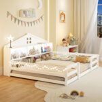 Full Size Montessori Floor Bed with Storage Compartments and Shelf - Image 5