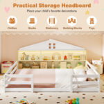 Full Size Montessori Floor Bed with Storage Compartments and Shelf - Image 6