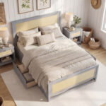 Full Size Rattan Bed Frame with Storage Drawers - Image 2