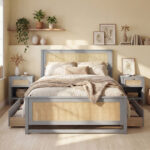 Full Size Rattan Bed Frame with Storage Drawers - Image 3