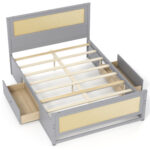 Full Size Rattan Bed Frame with Storage Drawers