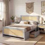 Full Size Rattan Bed Frame with Storage Drawers - Image 5