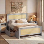 Full Size Rattan Bed Frame with Storage Drawers - Image 6