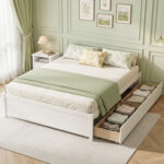 Full Size Wooden Bed Frame with 2 Rolling Storage Drawers - Image 3