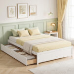 Full Size Wooden Bed Frame with 2 Rolling Storage Drawers - Image 2