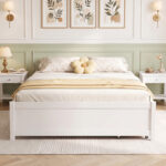 Full Size Wooden Bed Frame with 2 Rolling Storage Drawers - Image 5