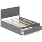 Full Size Wooden Platform Bed Frame with Storage Drawers