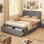 Full Size Wooden Platform Bed Frame with Storage Drawers - Image 3