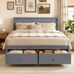 Full Size Wooden Platform Bed Frame with Storage Drawers - Image 9