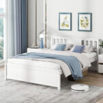 Wooden Platform Bed with Headboard and Wood Slat Support White - Image 2
