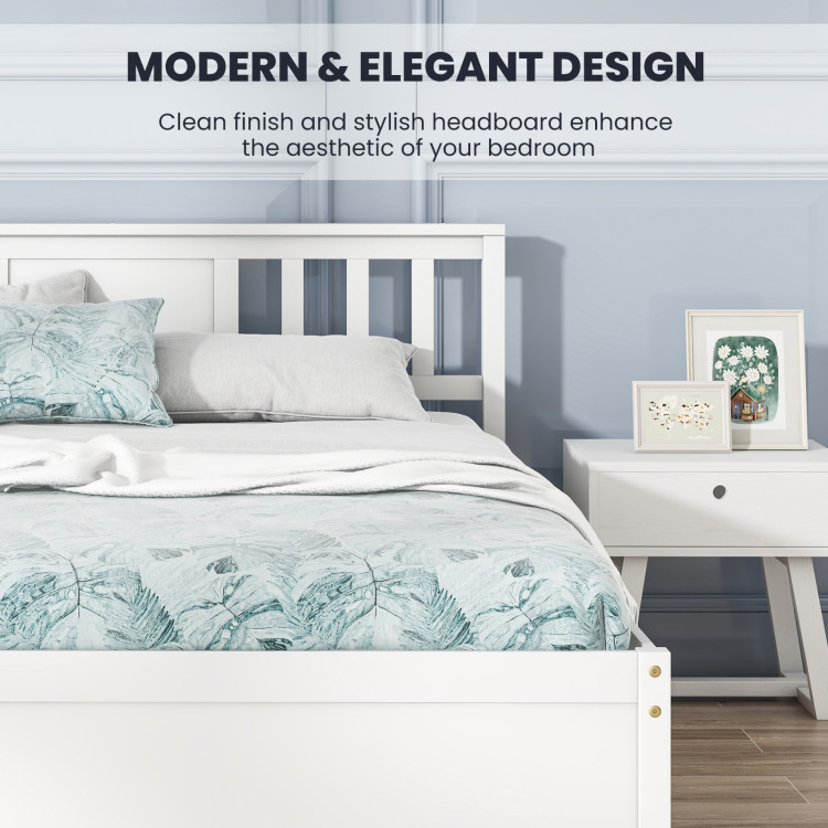 Wooden Platform Bed with Headboard and Wood Slat Support White - Image 10