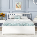 Wooden Platform Bed with Headboard and Wood Slat Support White - Image 3
