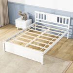 Wooden Platform Bed with Headboard and Wood Slat Support White - Image 6