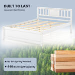 Wooden Platform Bed with Headboard and Wood Slat Support White - Image 7