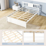 Wooden Platform Bed with Headboard and Wood Slat Support White - Image 9