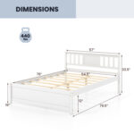 Wooden Platform Bed with Headboard and Wood Slat Support White - Image 4