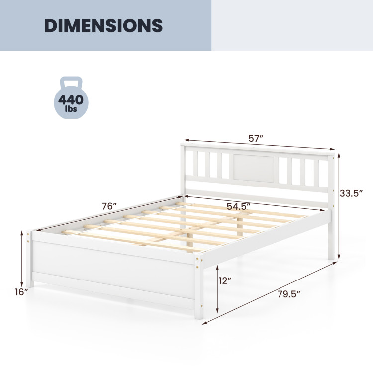 Wooden Platform Bed with Headboard and Wood Slat Support White - Image 4
