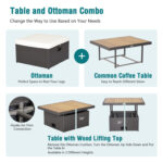 7 Pieces Wicker Outdoor Furniture Set with Acacia Wood Coffee Table and Ottoman - Image 10